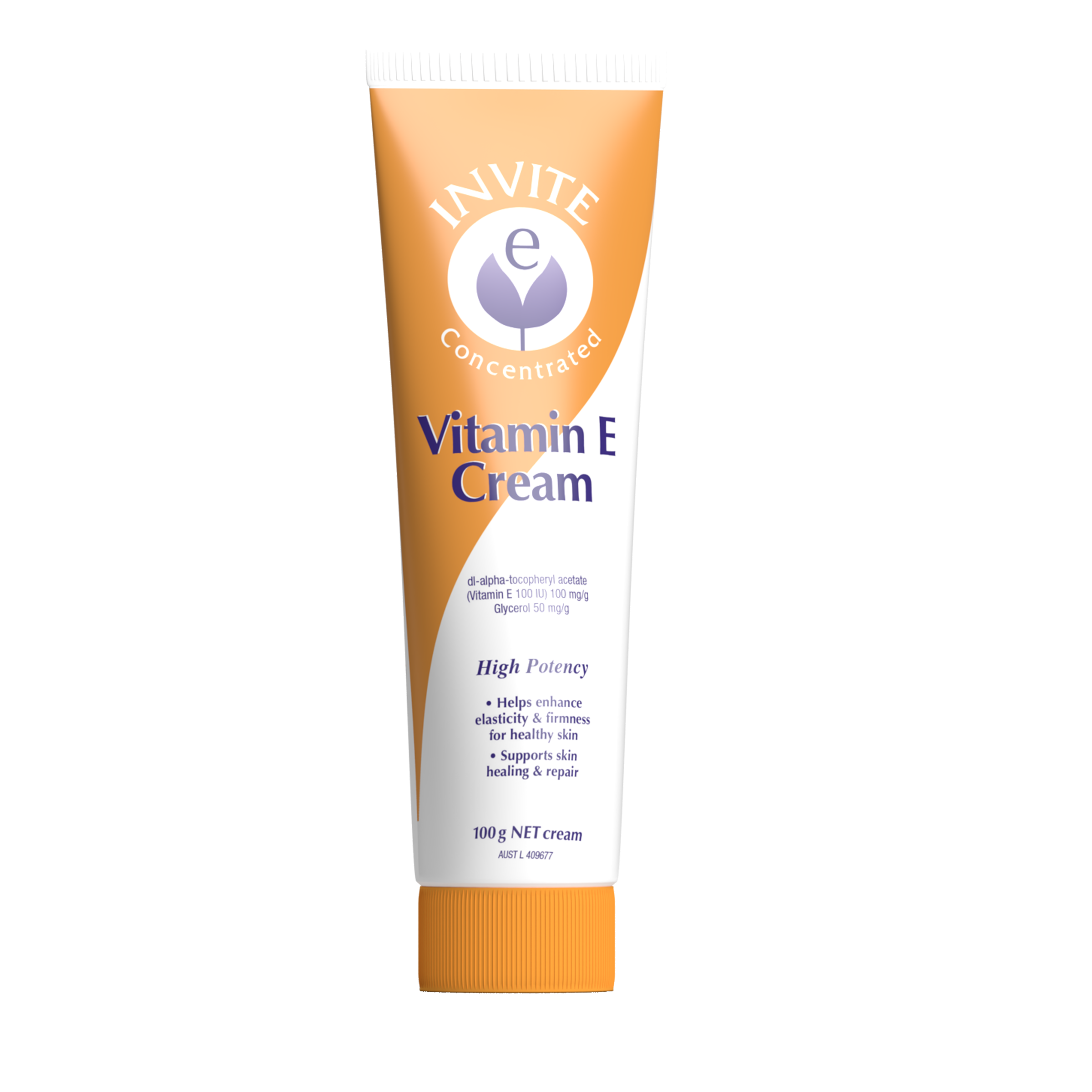 Tube of Invate Vitamin E Cream on a white background