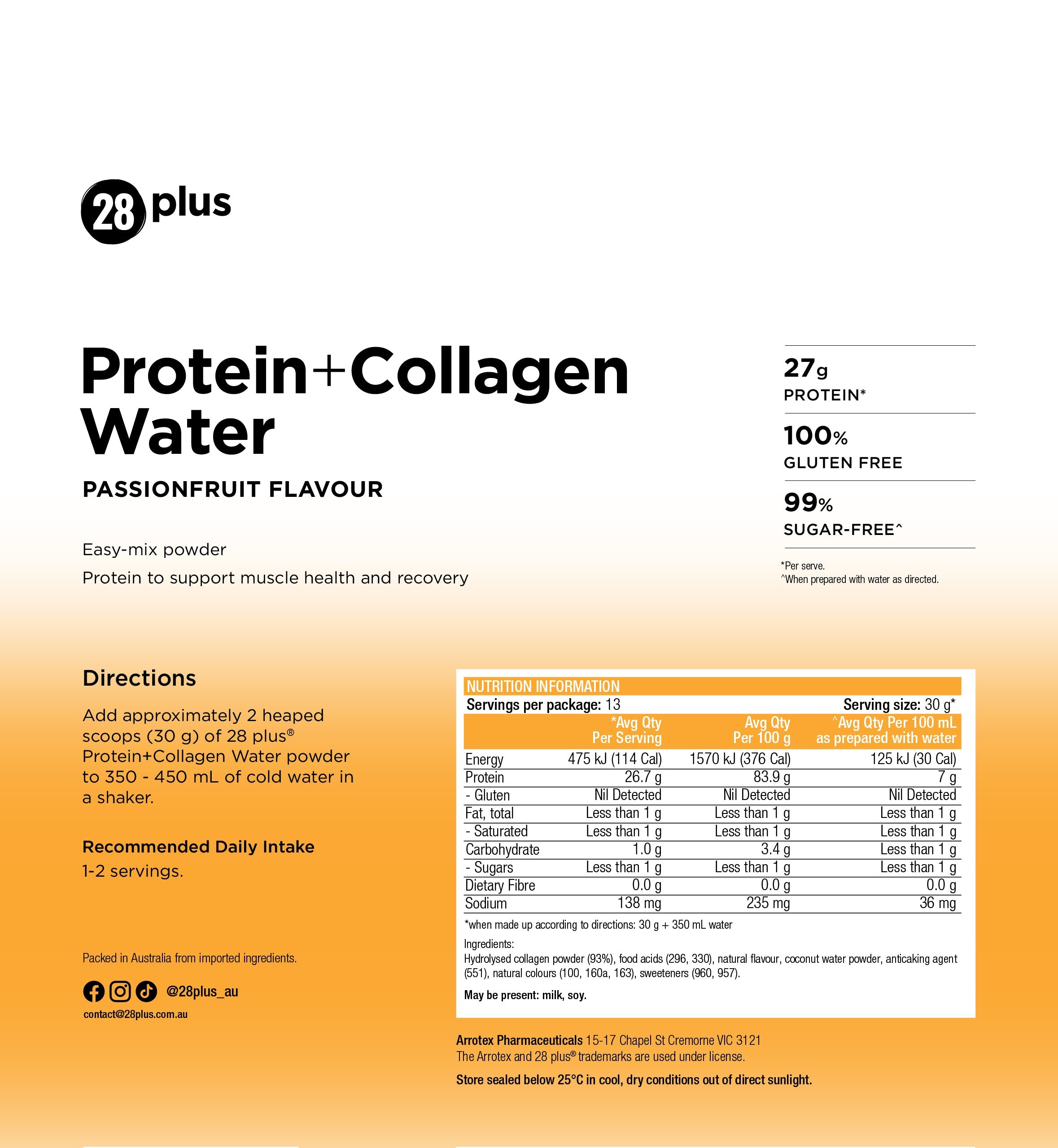 28 plus Protein Water + Collagen – Passion Fruit (400g)